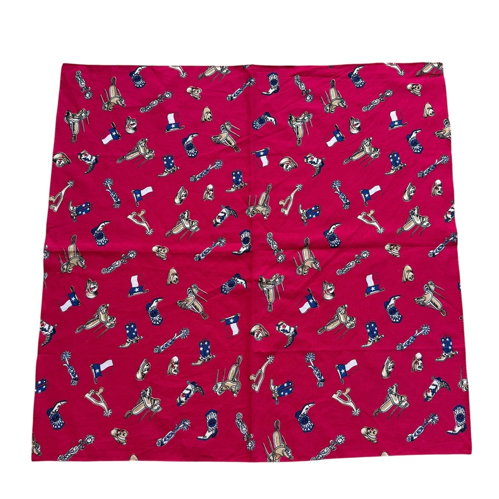 Hobby Lobby Red‎ Western Bandana Texas Flag Cowboy Boot Saddle Cotton Scarf